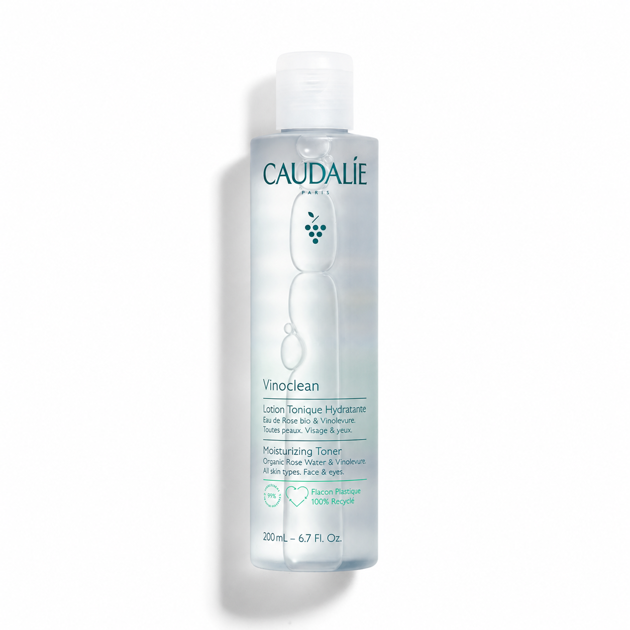Caudalie Vinoclean Lozione Tonica Idratante con Idrolato di Rosa Bio