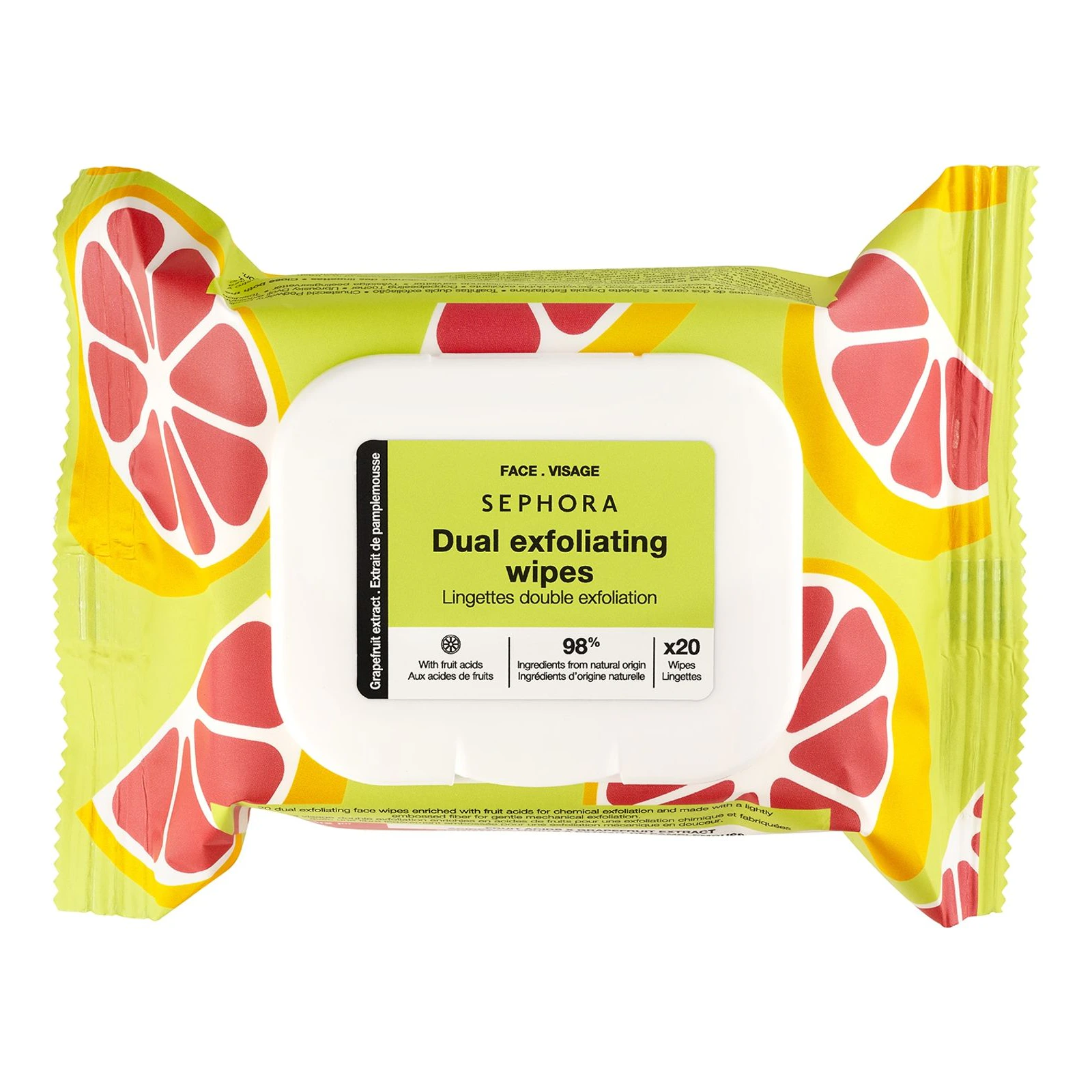Sephora Collection Salviette a doppia esfoliazione - Estratto di pompelmo + Acidi della frutta - Pompelmo